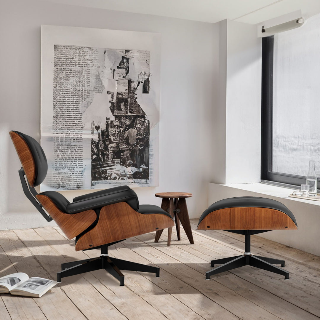 Mid-Century Modern PU Leather Lounge Chair with Ottoman – Ergonomic 360° Swivel Design