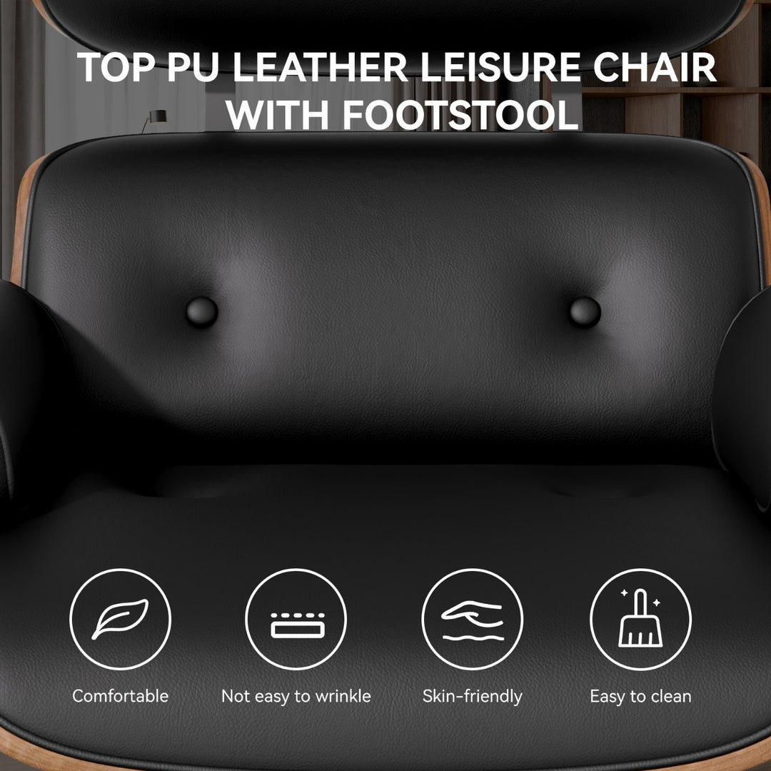 Mid-Century Modern PU Leather Lounge Chair with Ottoman – Ergonomic 360° Swivel Design